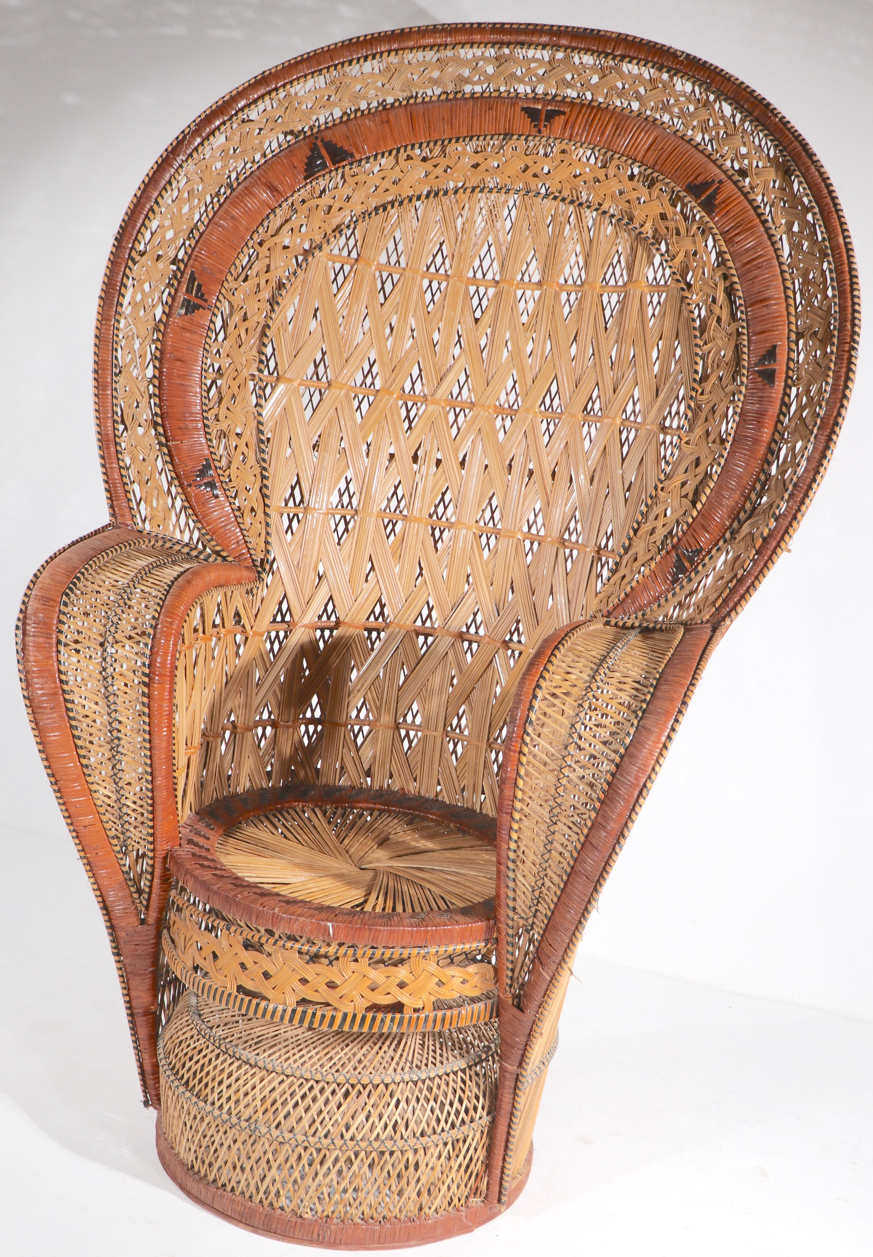 Mid-Century Modern Extraordinary Wicker Fan Back Emanuelle Peacock Chair