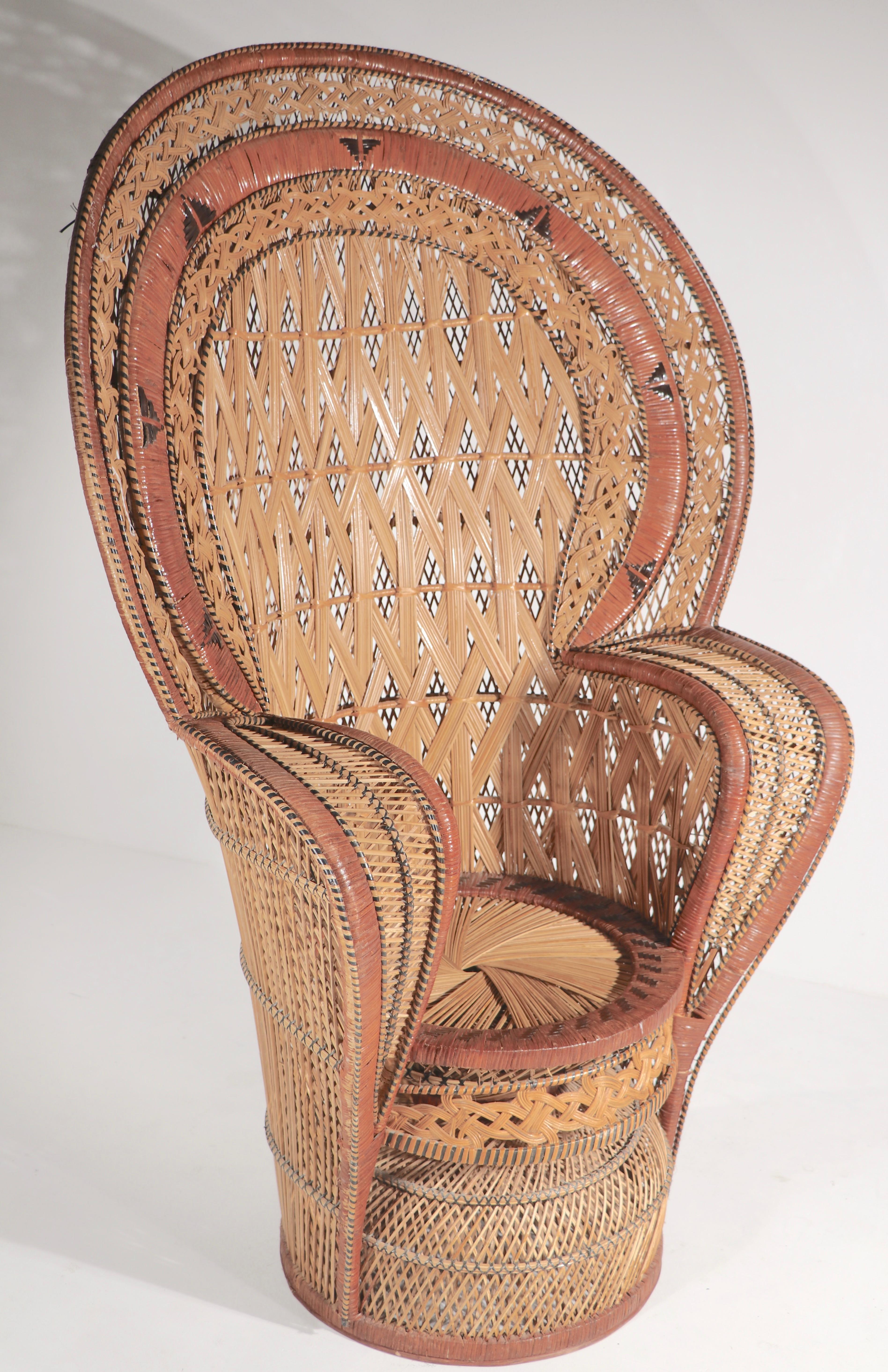 20th Century Extraordinary Wicker Fan Back Emanuelle Peacock Chair