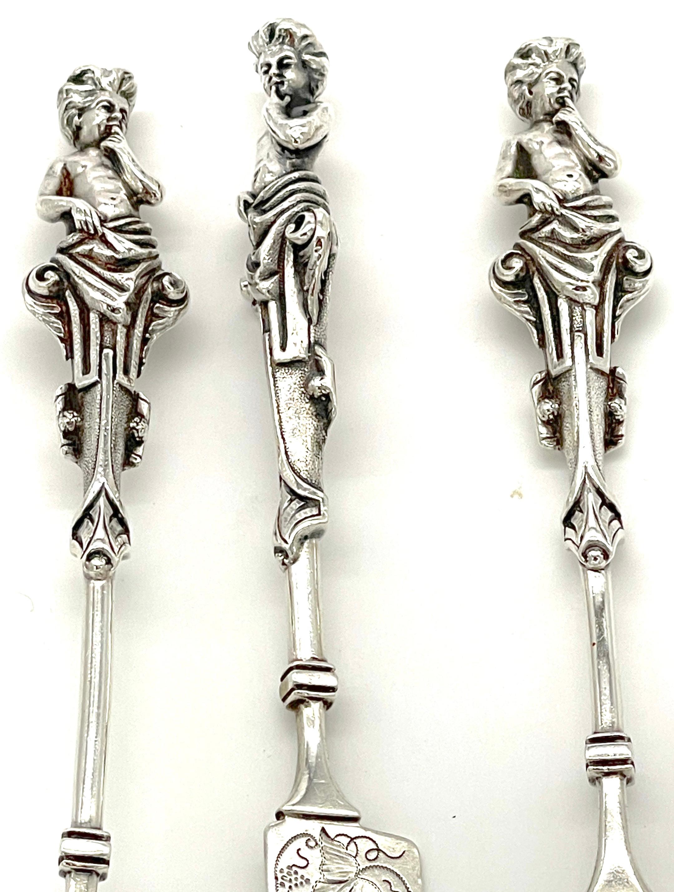 Neoclassical Extraordinary Wood & Hughes Figural Sterling Three-Piece Baby/ Youth Set  For Sale