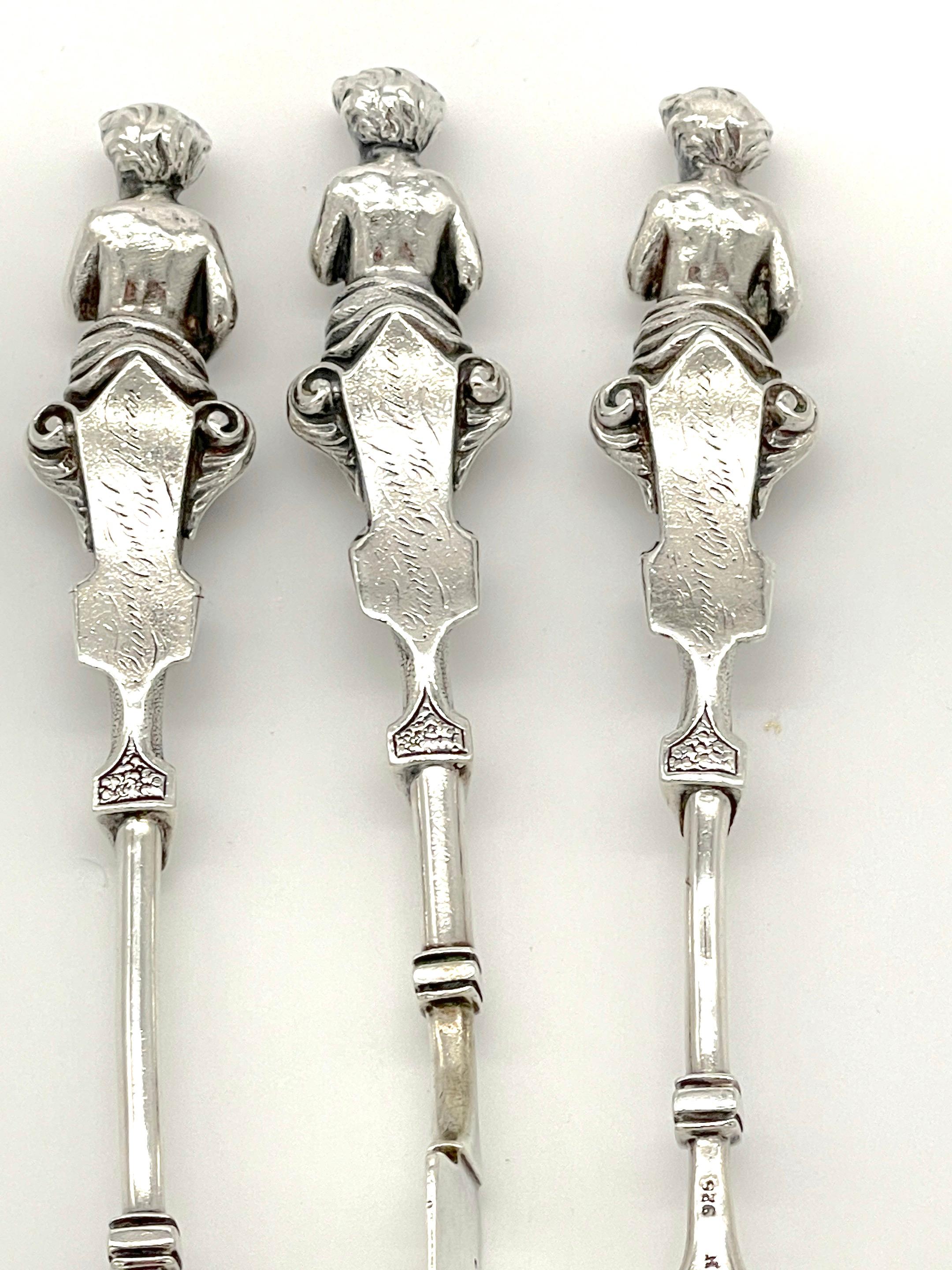 Cast Extraordinary Wood & Hughes Figural Sterling Three-Piece Baby/ Youth Set  For Sale