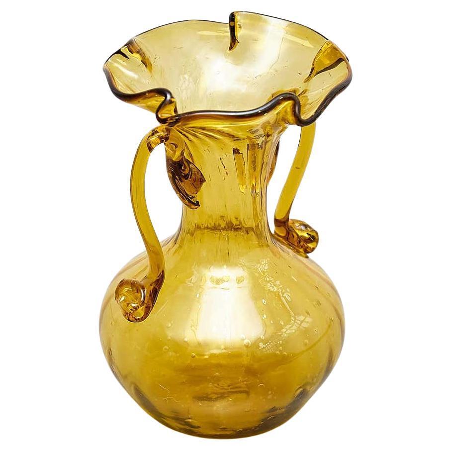 Rustic Extraordinary Yellow Blown Glass Vase - Early 20th Century For Sale