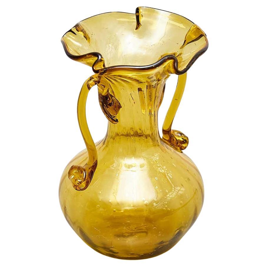 Außergewöhnliche gelbe mundgeblasene Glasvase – frühes 20. Jahrhundert