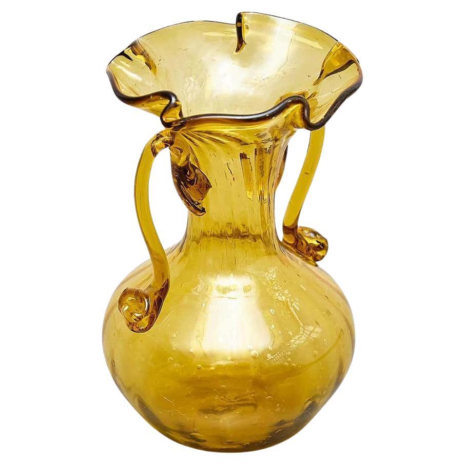 Außergewöhnliche gelbe mundgeblasene Glasvase – frühes 20. Jahrhundert im Angebot