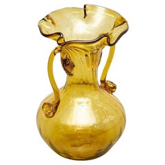 Außergewöhnliche gelbe mundgeblasene Glasvase – frühes 20. Jahrhundert