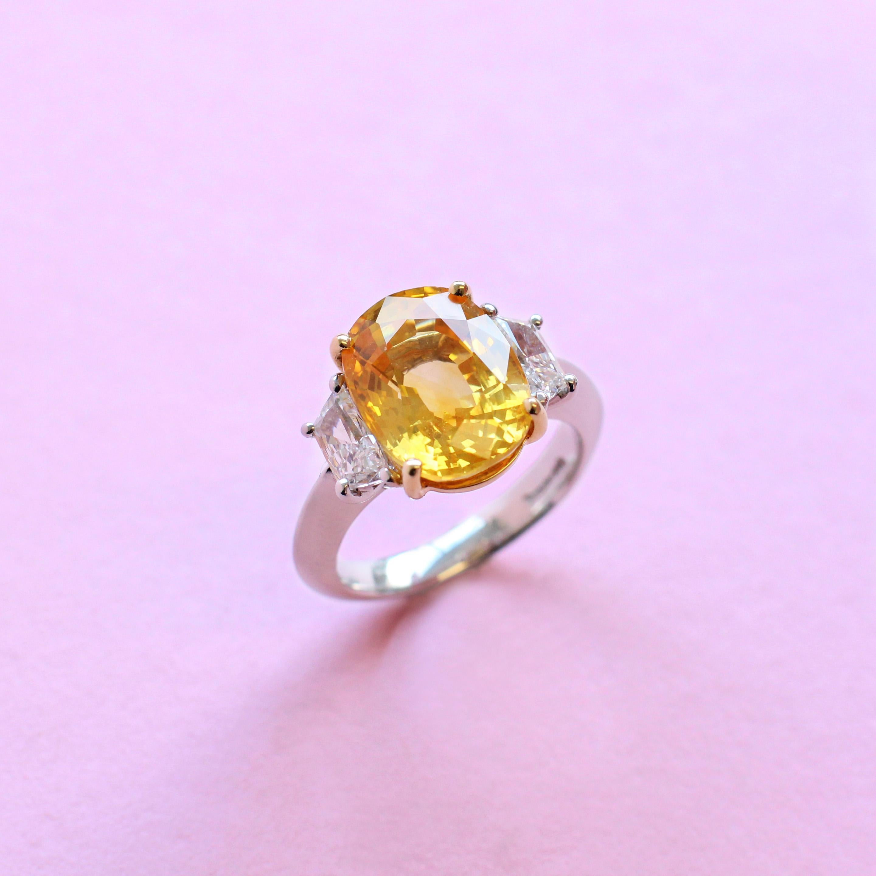 Contemporary Extraordinary Yellow Sapphire and White Diamond Ring
