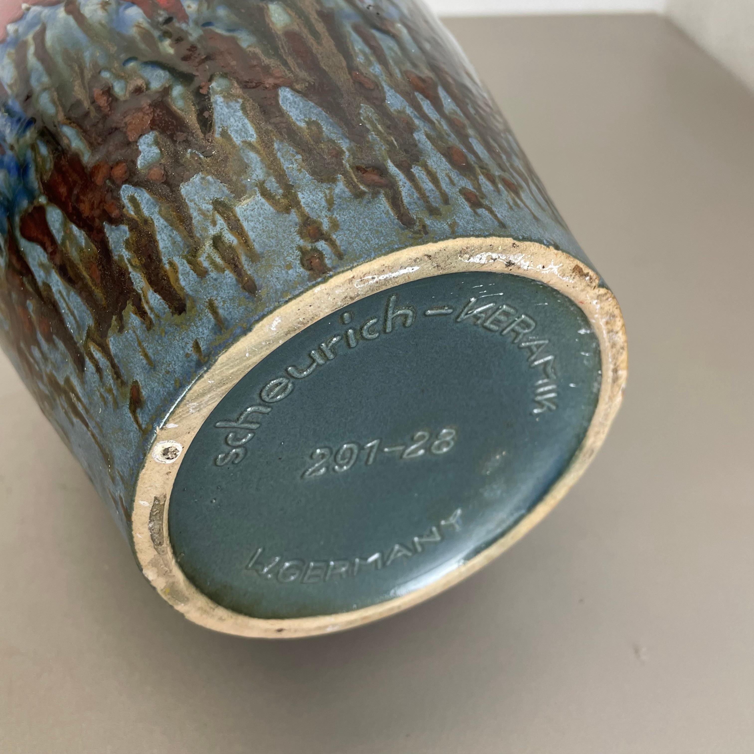 Extraordinaire vase en poterie de lave grasse Zig Zag Lora de Scheurich, Allemagne, années 1970 en vente 13