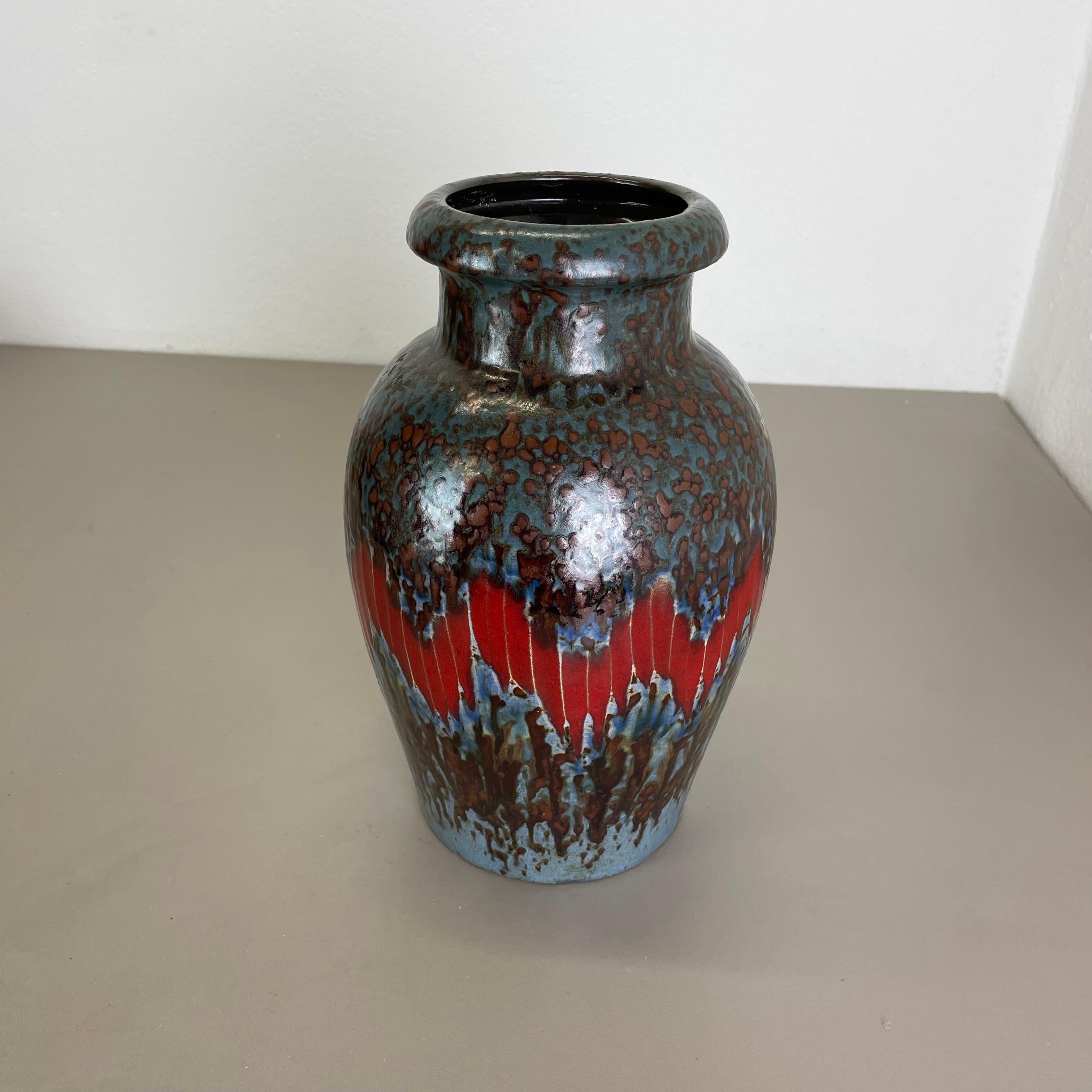 Allemand Extraordinaire vase en poterie de lave grasse Zig Zag Lora de Scheurich, Allemagne, années 1970 en vente