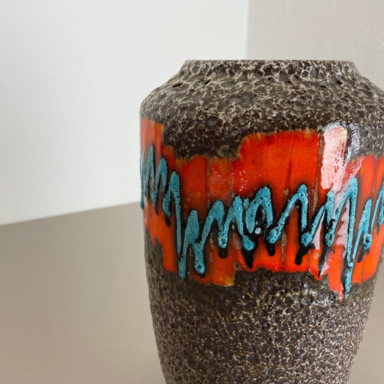 Extraordinary Zig Zag Lora Pottery Fat Lava Vase by Scheurich, Germany, 1970s For Sale at 1stDibs