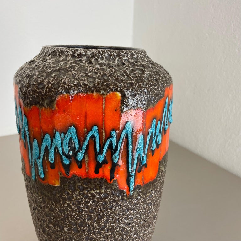 Extraordinary Zig Zag Lora Pottery Fat Lava Vase by Scheurich, Germany, 1970s For Sale at 1stDibs