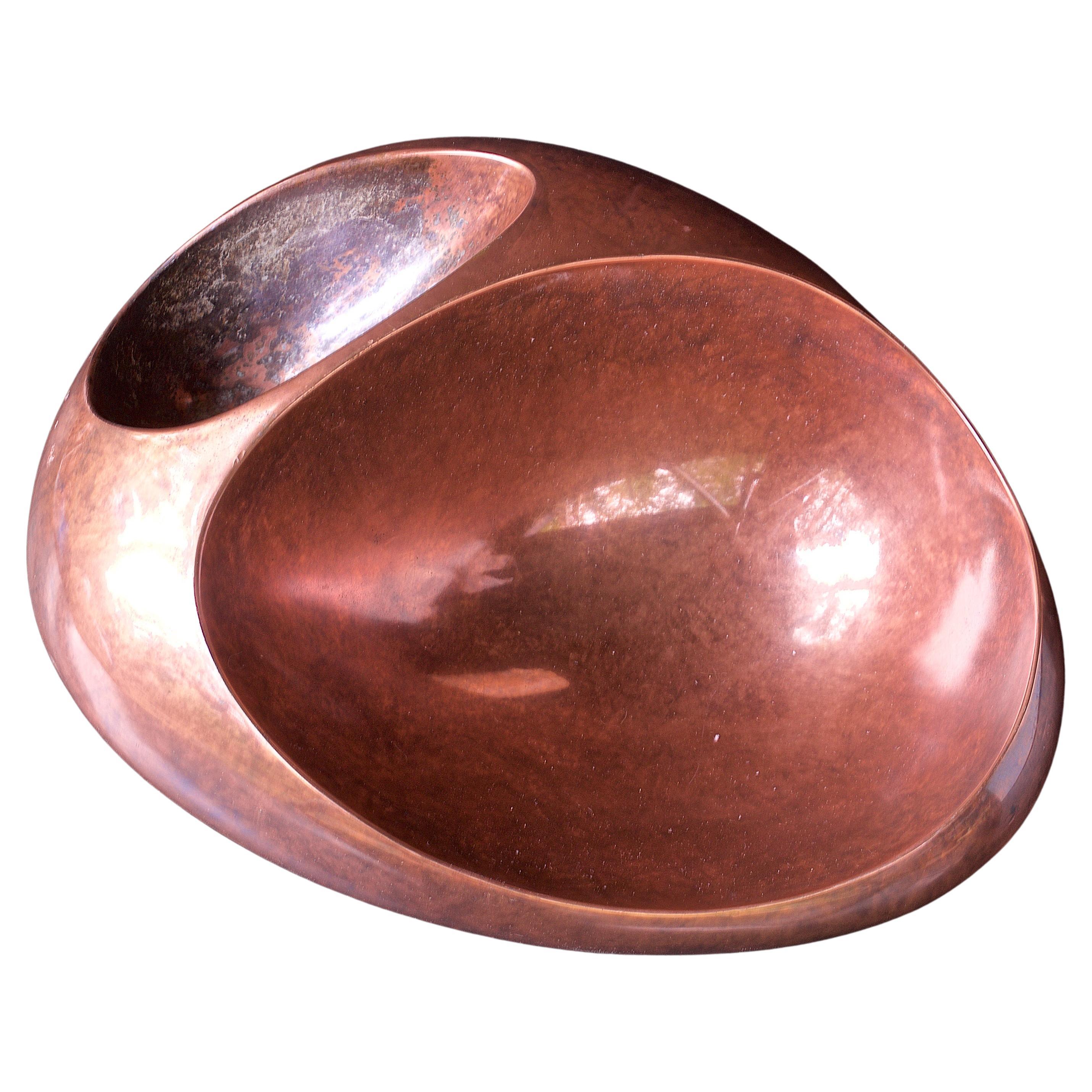 Vintage Biomorphic Large Orb Centerpiece Bowl Copper Palte Table Sculpture