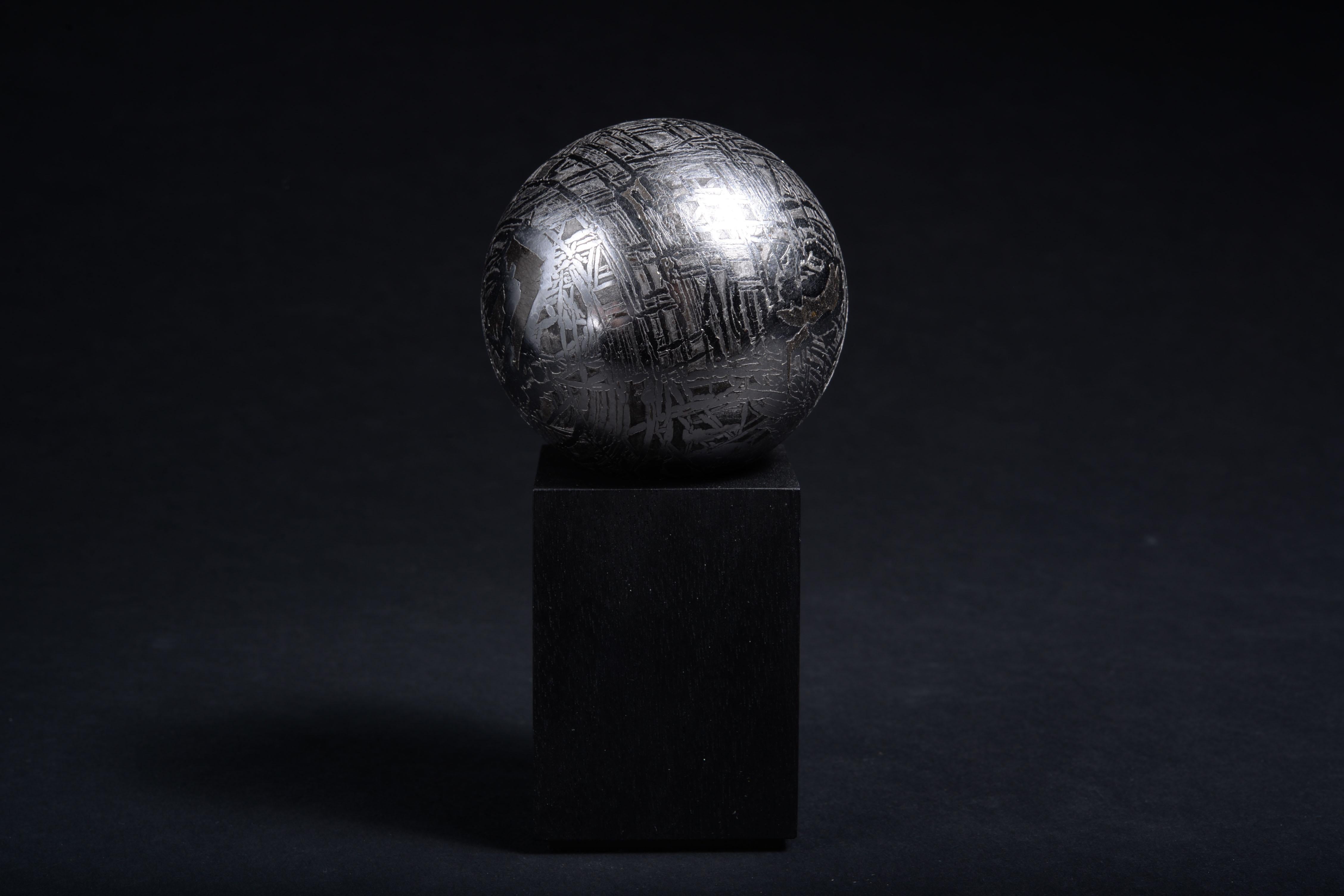 Aletai Meteorite Sphere Iron - IIIE
circa 4.5 Billion years old

A perfect metallic sphere, extracted from the core of the famous Aletai Meteorite, discovered in China’s far north-western province of Xinjiang. This sample allows a three dimensional