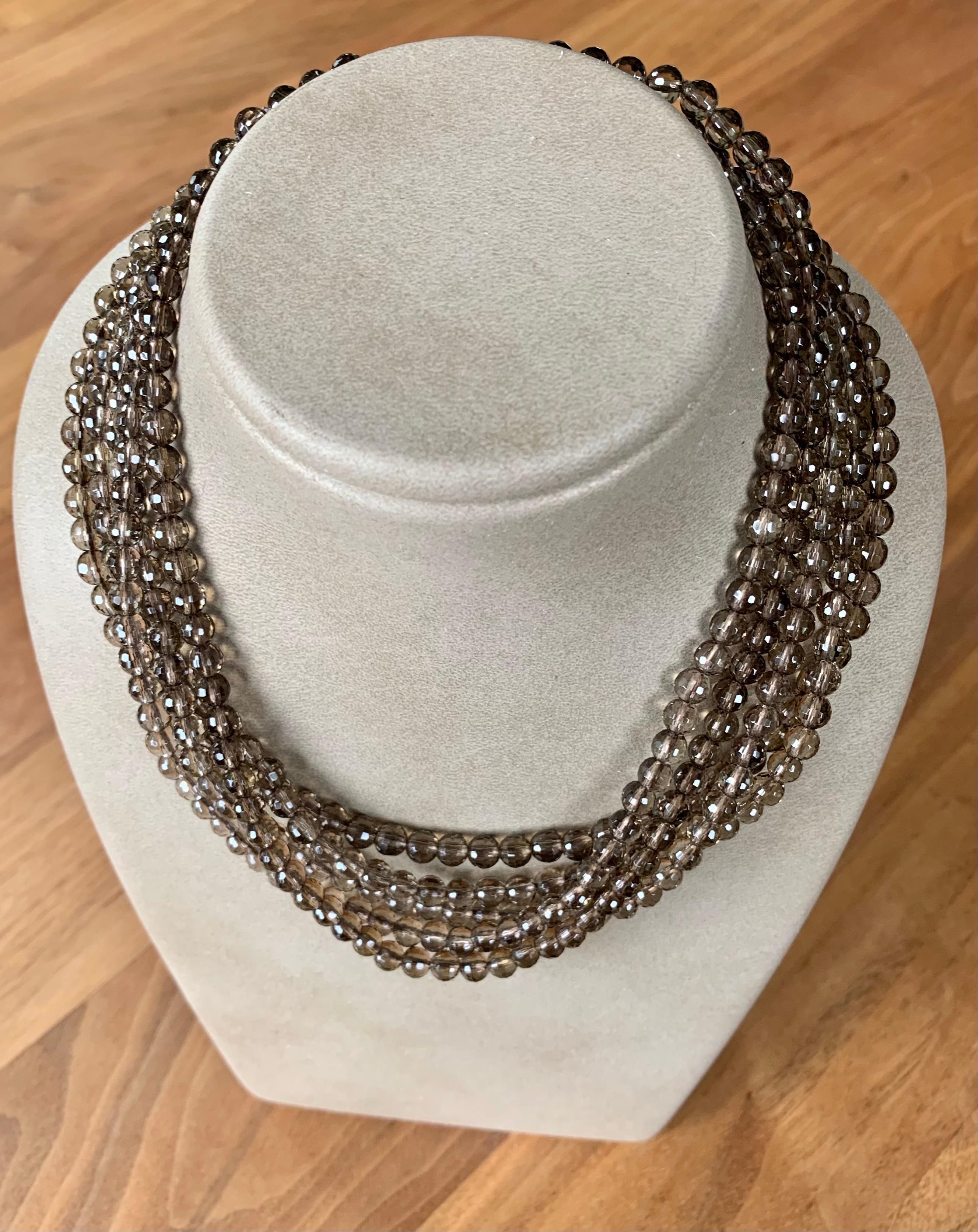 Extravagant 18 K Gold Necklace with Pendant Smoky Quartz Hematite and Diamonds For Sale 6