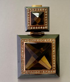 Extravagant 18 K Gold Necklace with Pendant Smoky Quartz Hematite and Diamonds