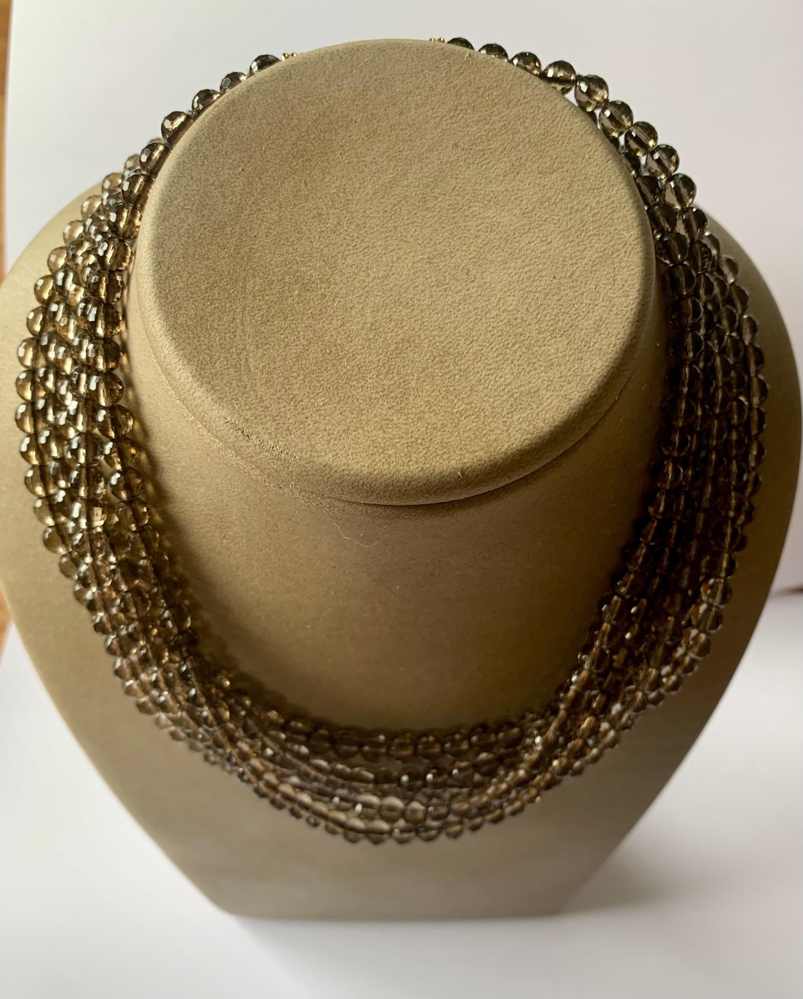 Extravagant 18 K Gold Necklace with Pendant Smoky Quartz Hematite and Diamonds For Sale 2