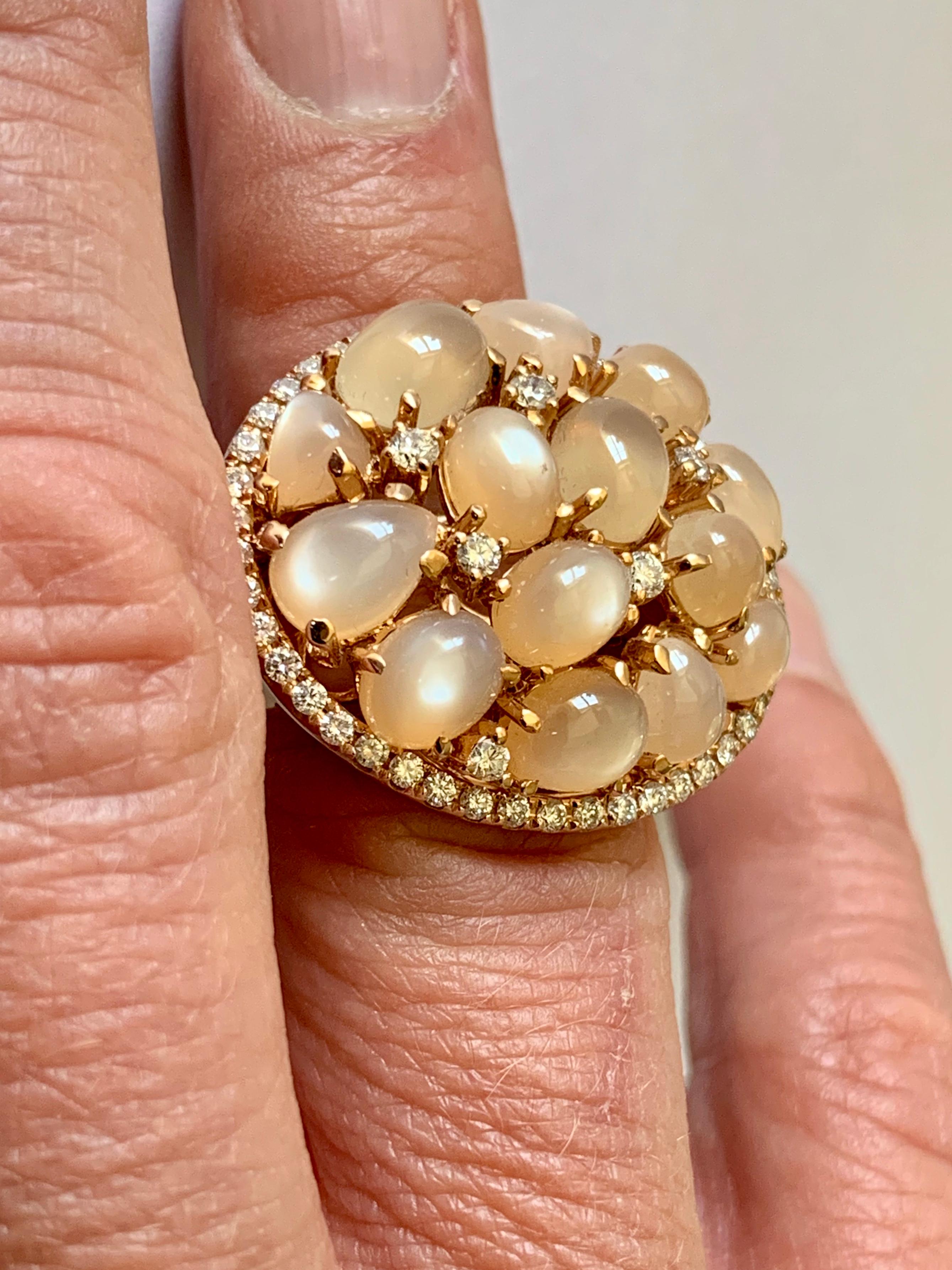 Contemporary Extravagant 18 Karat Rose Gold Cocktail Ring with Moonstones and Diamonds For Sale