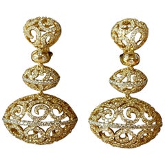 Extravagant and Intricate 18 Karat Yellow Gold Earrings with Diamonds