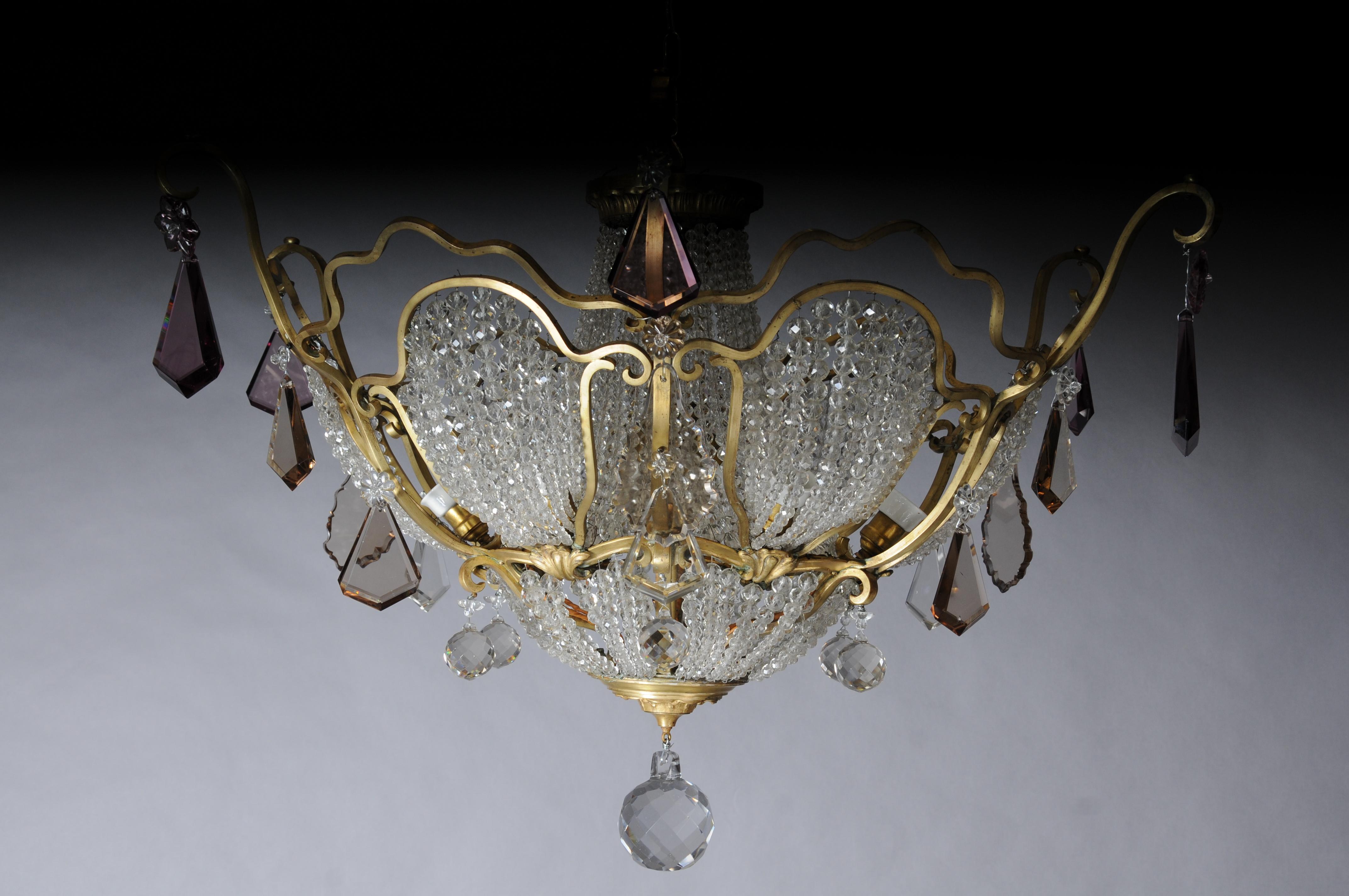French Extravagant antique crystal chandelier ceiling lamp around 1900 For Sale