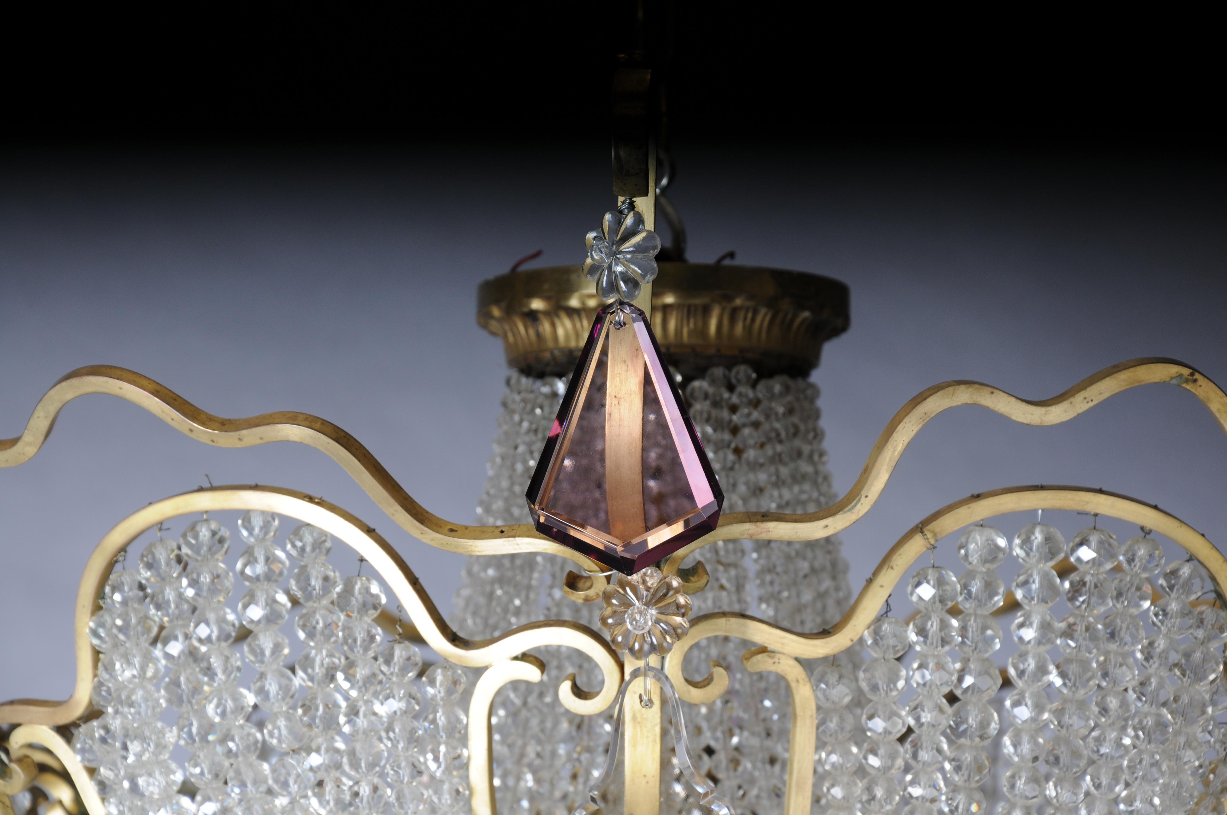 Extravagant antique crystal chandelier ceiling lamp around 1900 In Good Condition For Sale In Berlin, DE
