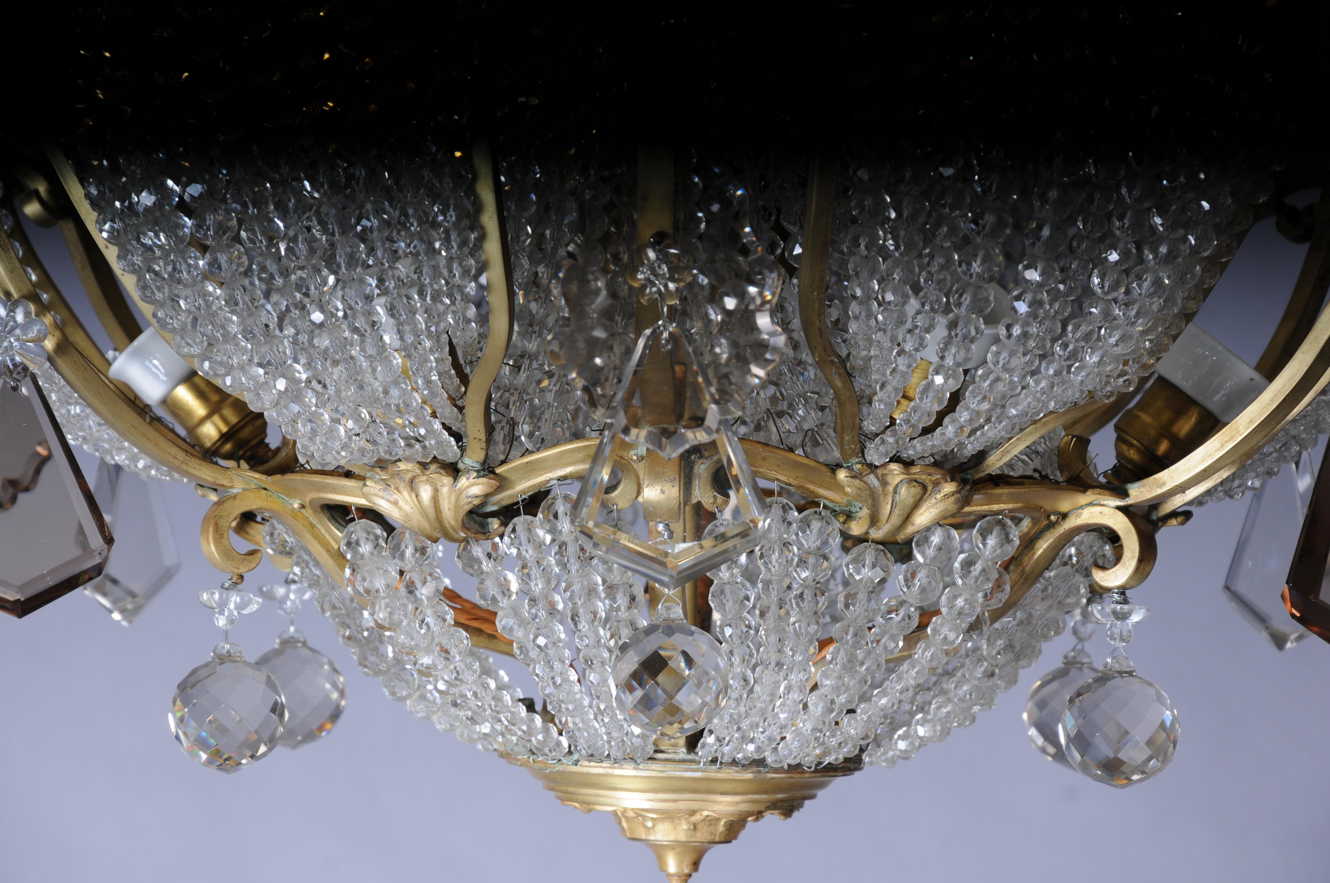 Early 20th Century Extravagant antique crystal chandelier ceiling lamp around 1900 For Sale