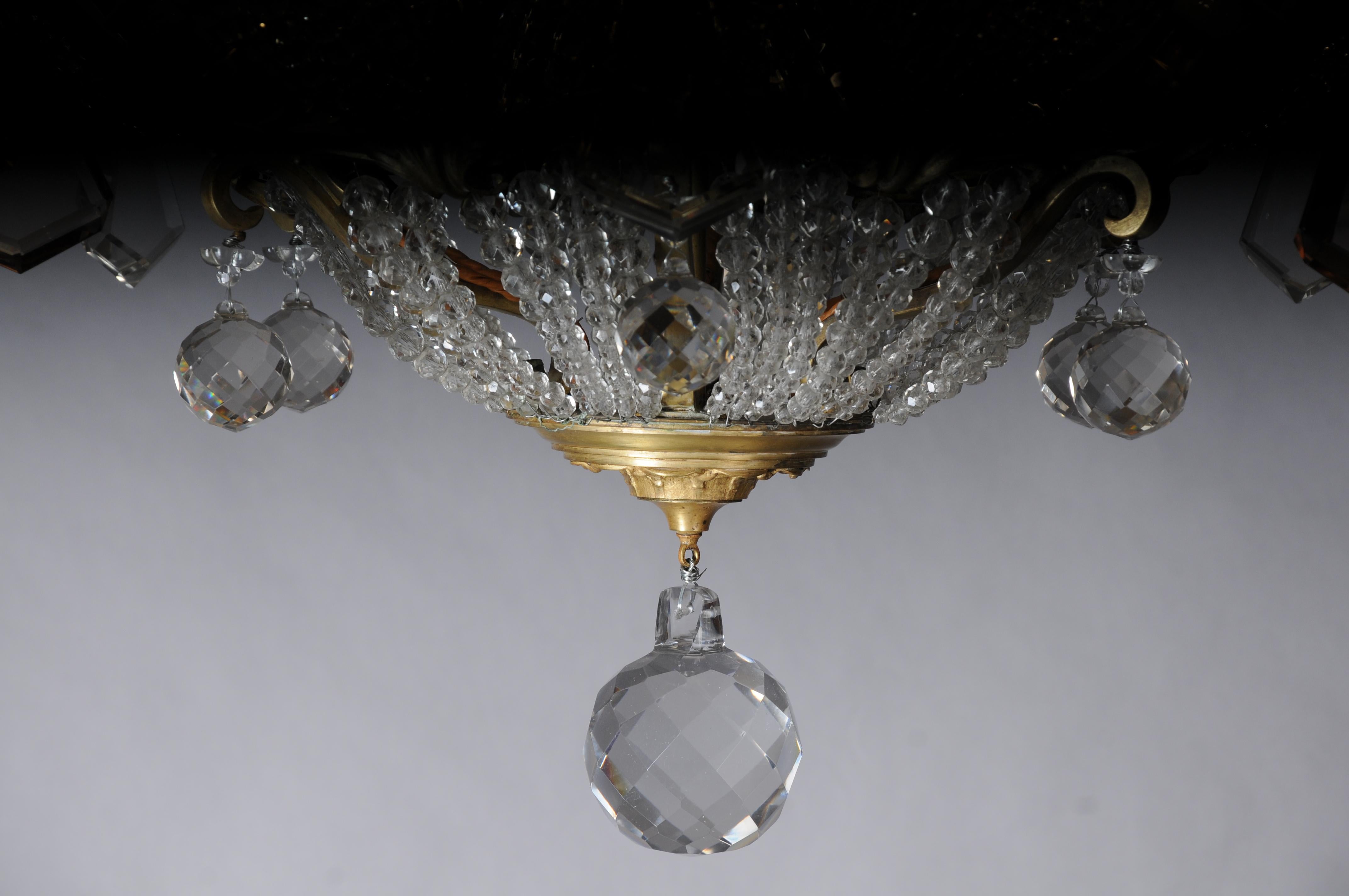 Brass Extravagant antique crystal chandelier ceiling lamp around 1900 For Sale