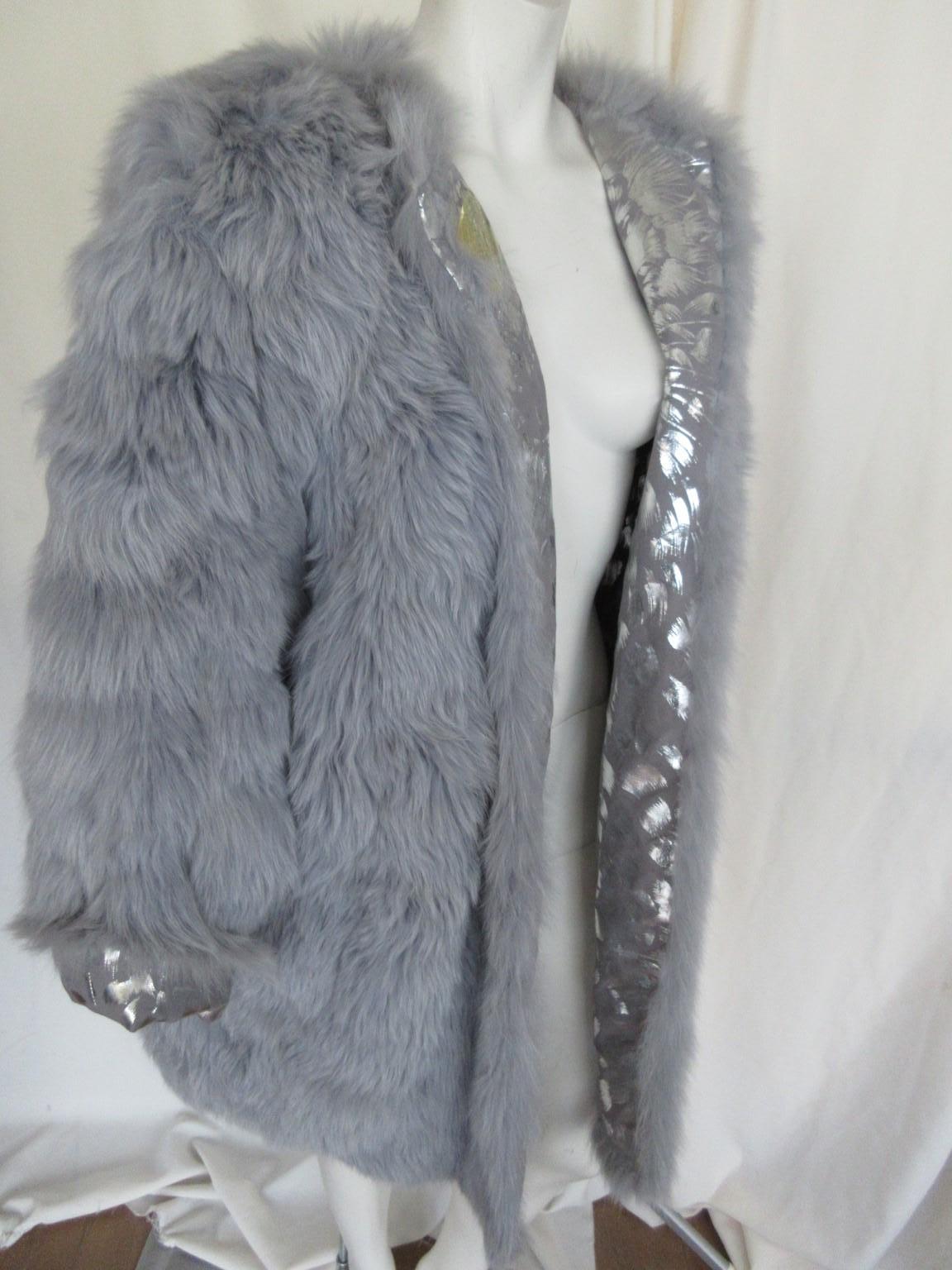 Extravagant Baby Blue Fox Fur Silver Reversible Coat For Sale 6