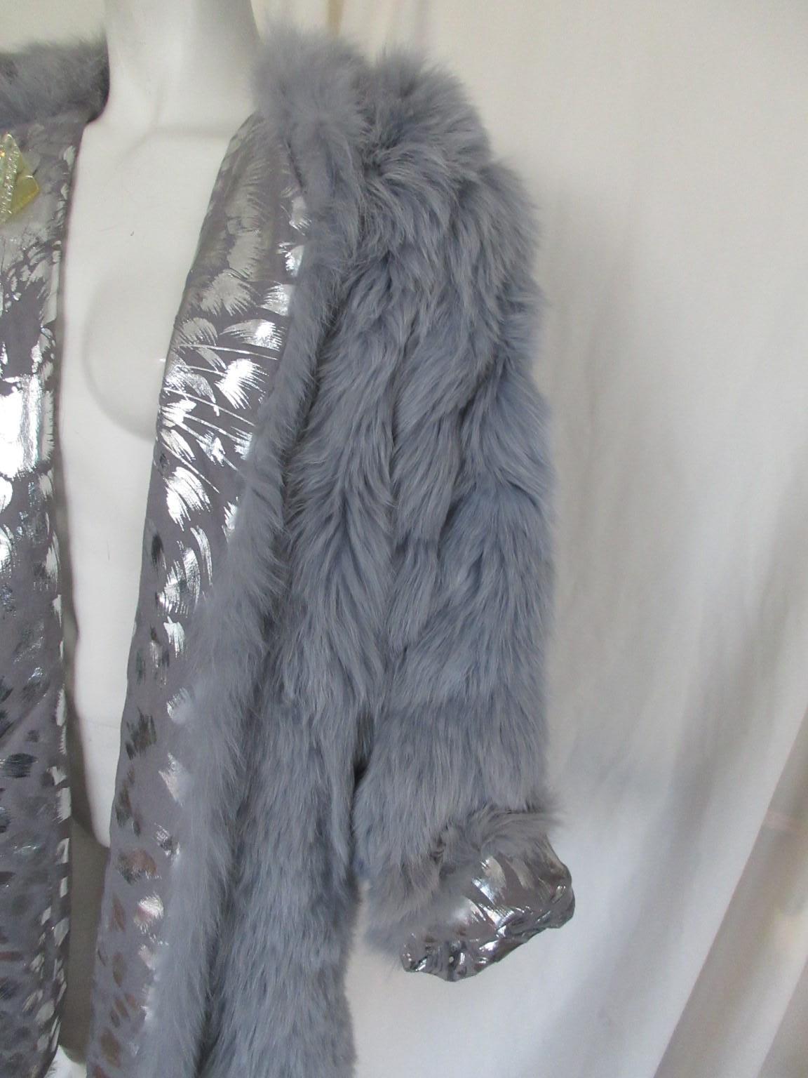 Women's or Men's Extravagant Baby Blue Fox Fur Silver Reversible Coat For Sale