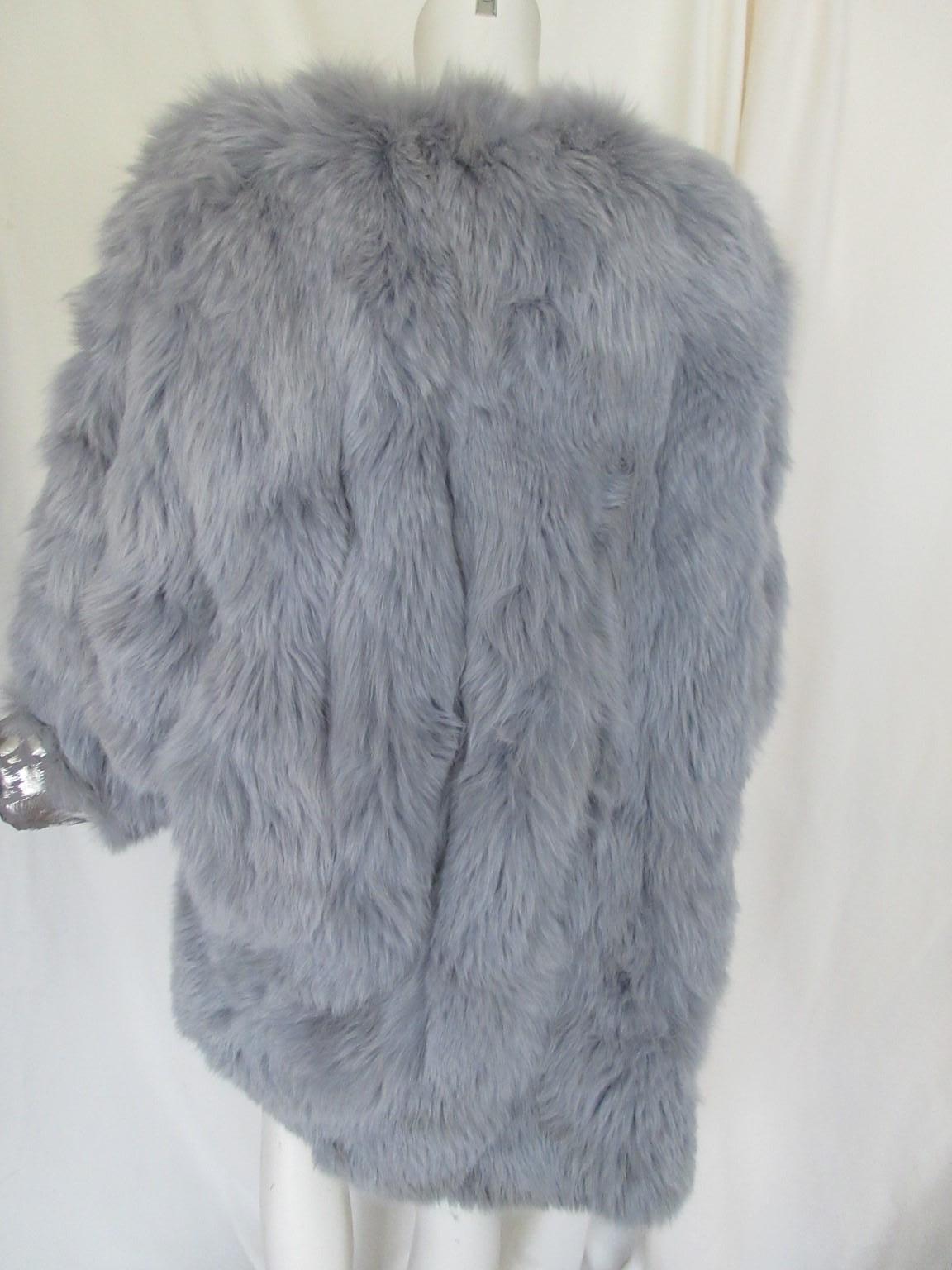 Extravagant Baby Blue Fox Fur Silver Reversible Coat For Sale 1