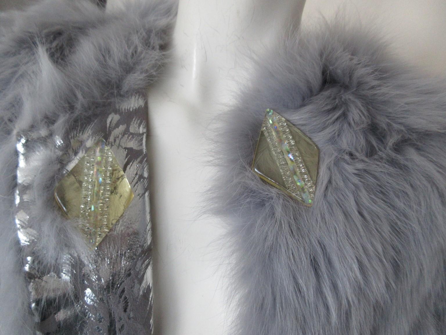 Extravagant Baby Blue Fox Fur Silver Reversible Coat For Sale 3