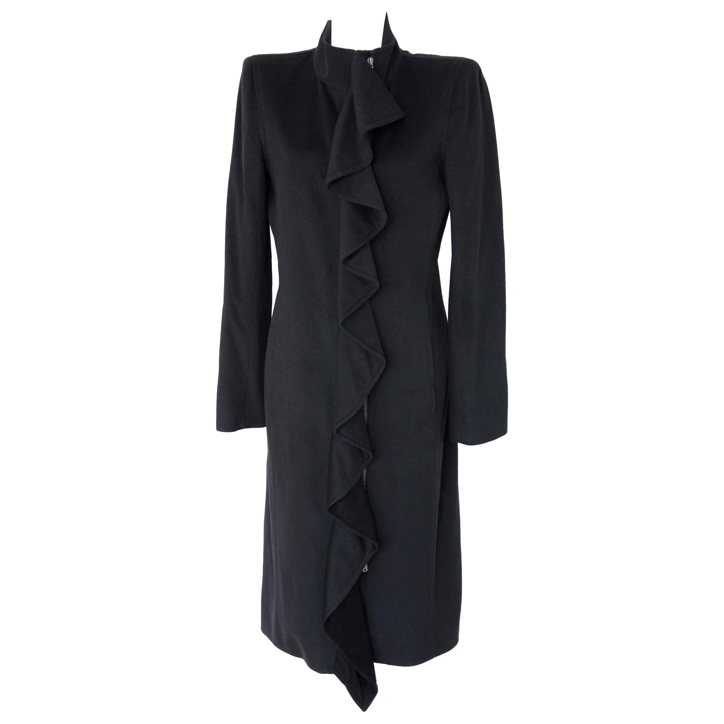 Extravagant Black YSL Yves Saint Laurent by Tom Ford 2003 Ruffled Coat