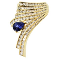 Extravagant Blue Sapphire Diamond Gold Ring, AIGS Certified
