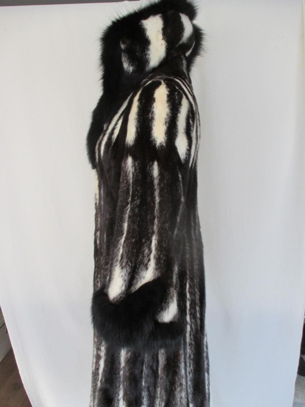 Black Extravagant Cross Mink Fox Fur Coat