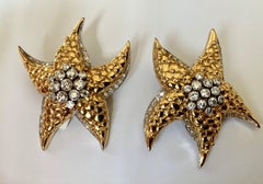 Extravagant Diamond and Gold Starfish Clip-On Earrings
