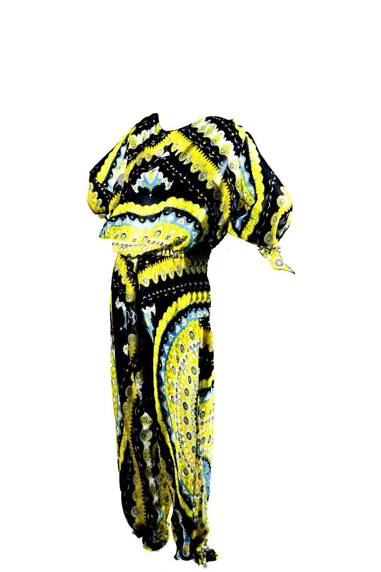 c1966 Black Silk Emilio Pucci Plunged Jumpsuit