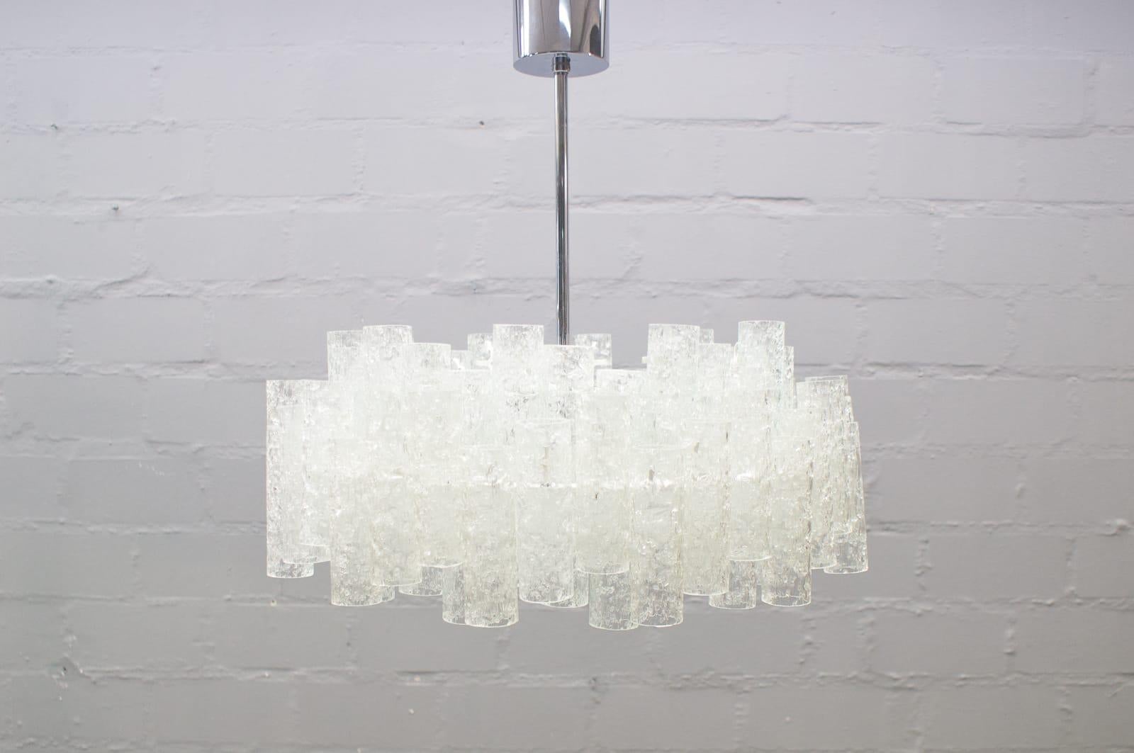 Frosted Extravagant German Ice Glass Ceiling Lamp by Doria Leuchten, 1960s
