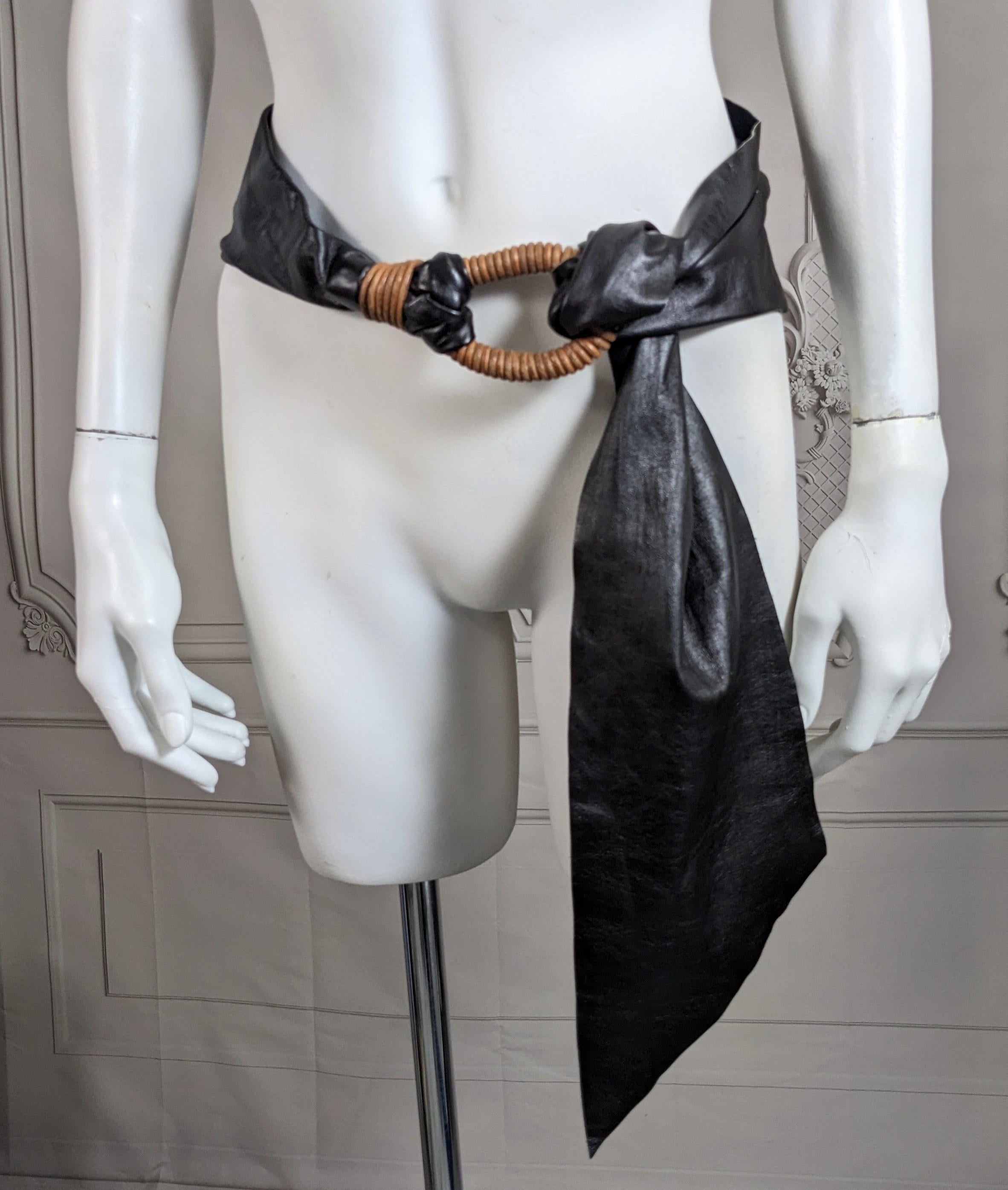 Extravagant Leather Sash Belt from the 1980's. Super long glazed leather sash with loop 