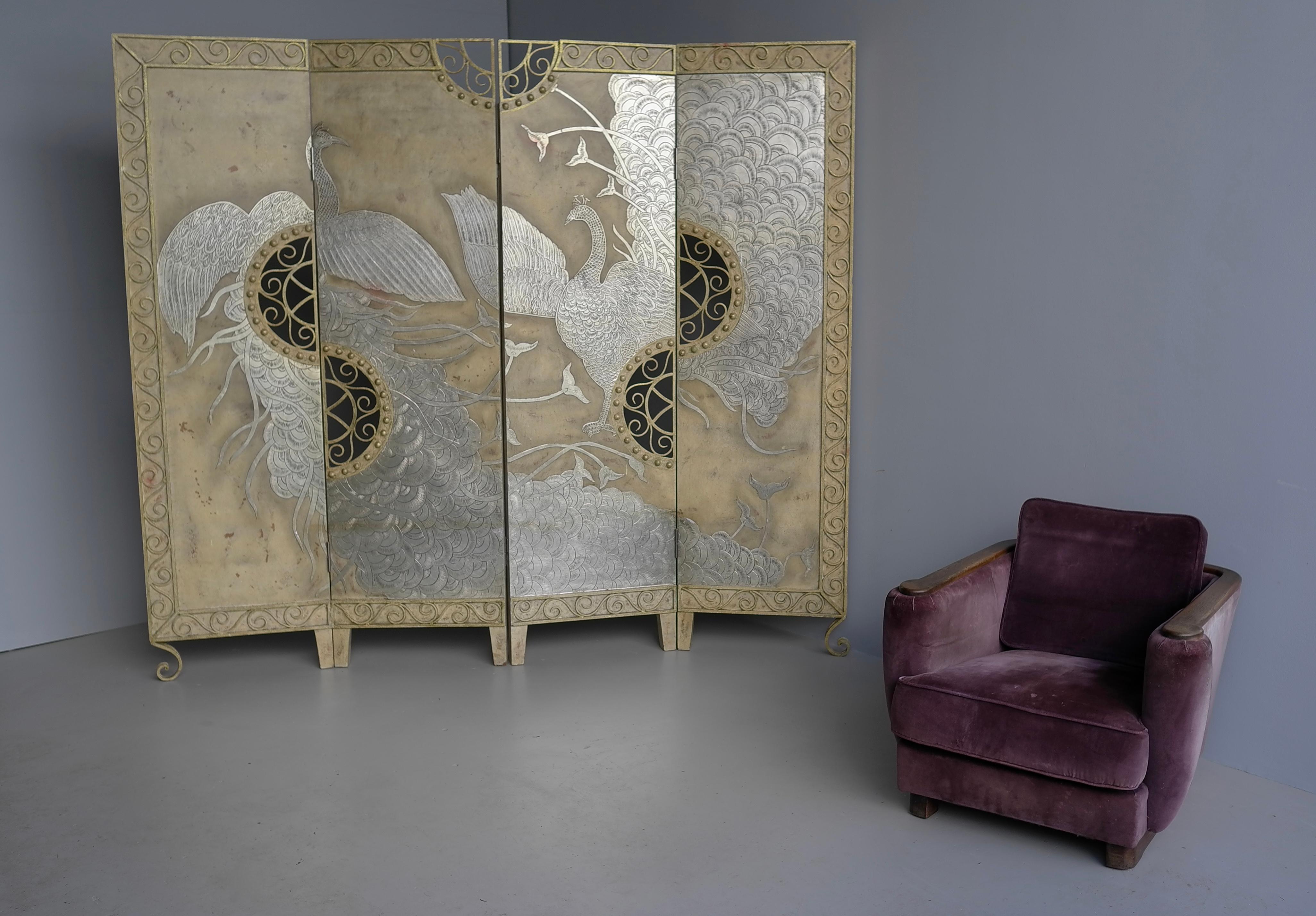 Extravagant  Peacock Room Divider with Wrought Iron details, Netherlands 1970's For Sale 8