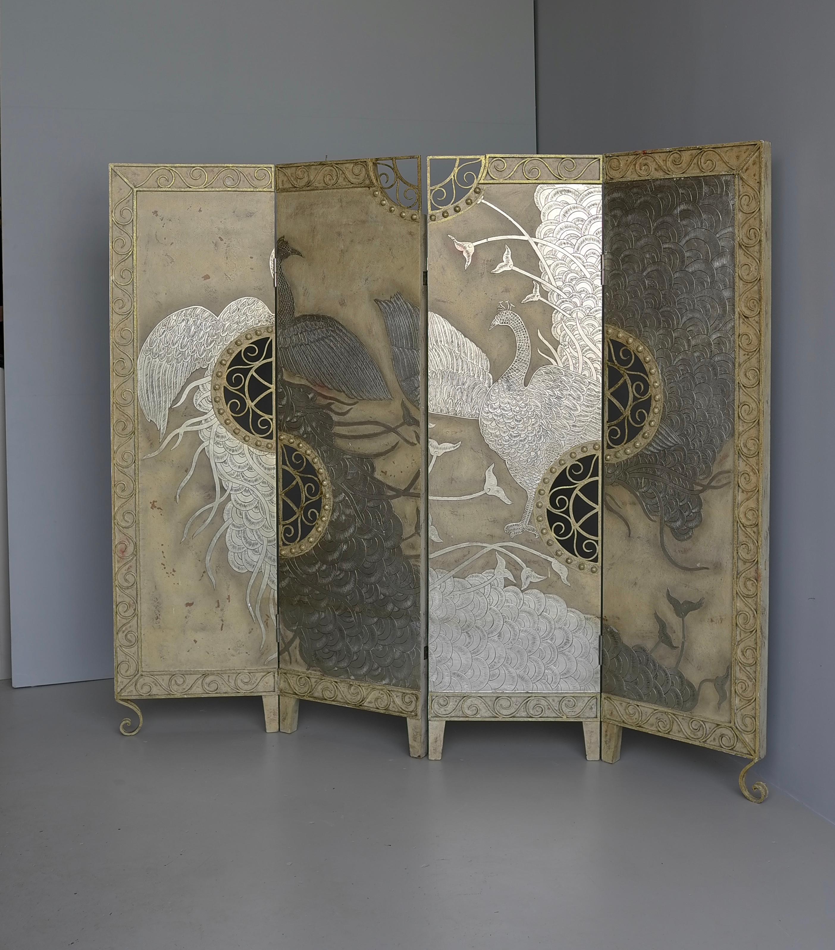 Baroque Extravagant  Peacock Room Divider with Wrought Iron details, Netherlands 1970's For Sale