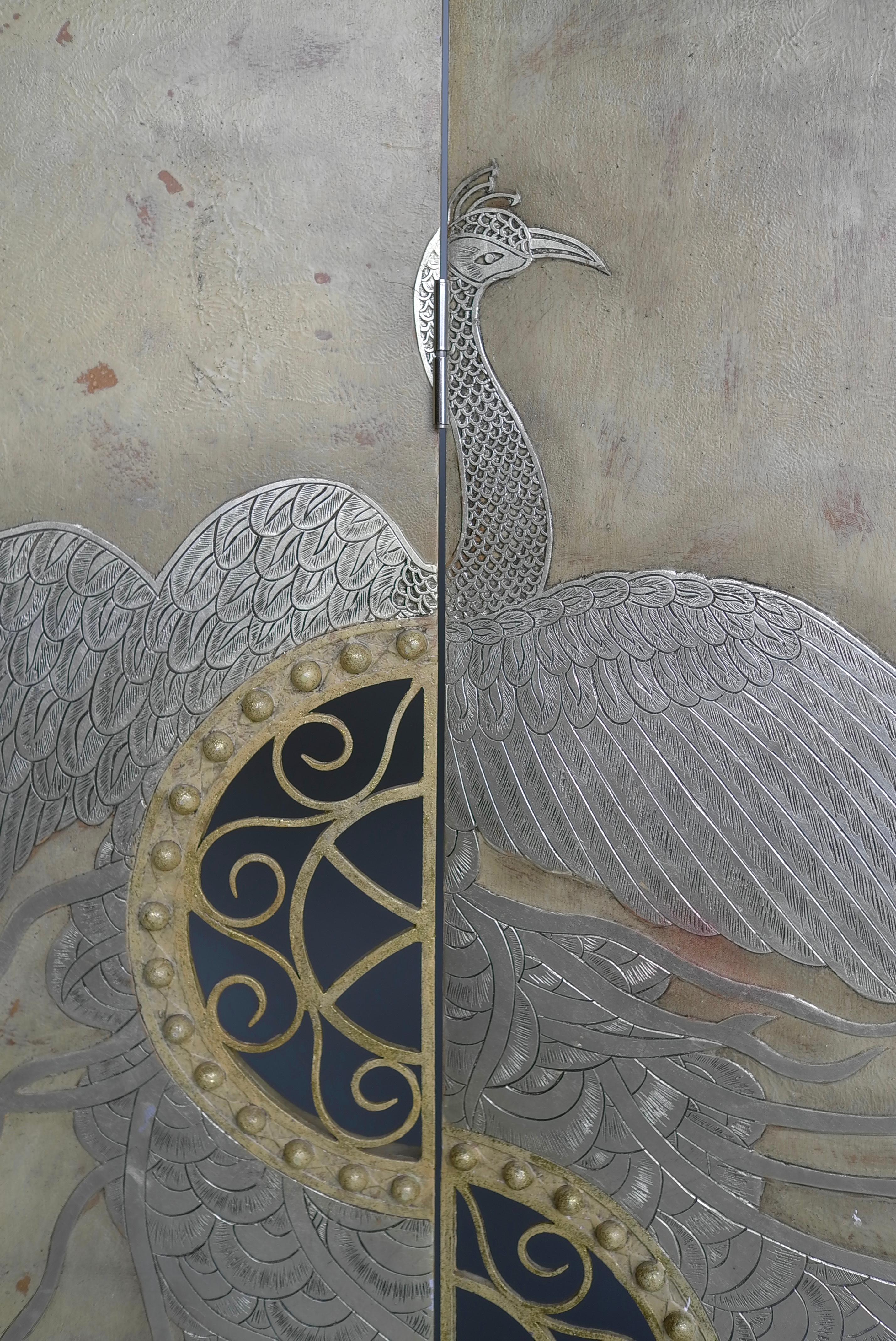 Extravagant  Peacock Room Divider with Wrought Iron details, Netherlands 1970's In Good Condition For Sale In Den Haag, NL