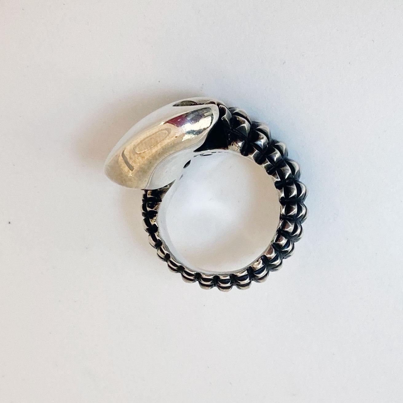 Contemporary Extravagant Sterling Silver Snake Cocktail Ring For Sale