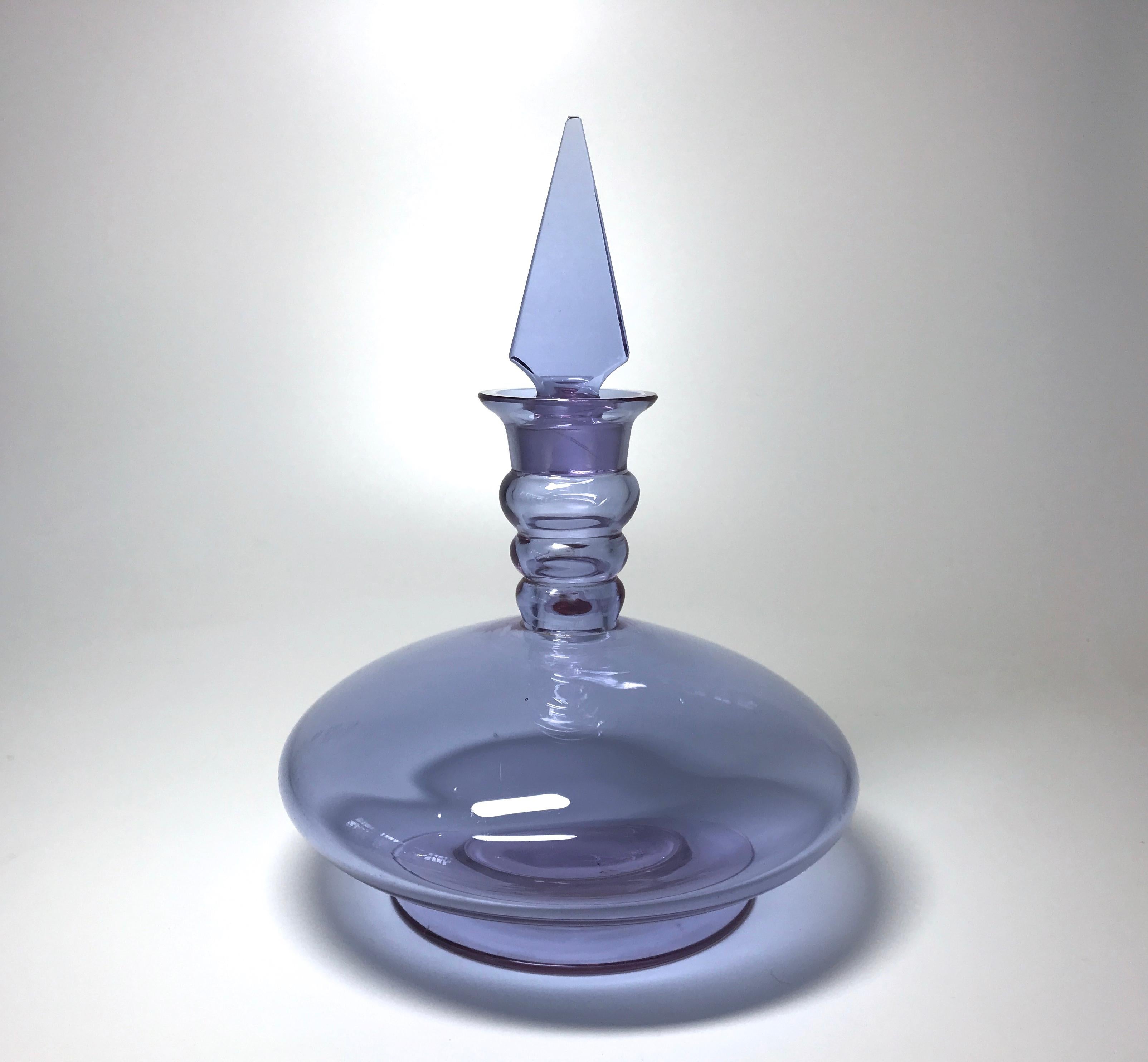 A superbly luxurious, Czechoslovakian Moser hand blown crystal alexandrite perfume decanter
An exceedingly large and elegant piece of supreme Art Deco crystal
Alexandrite changes color between natural and artificial light
This piece has been