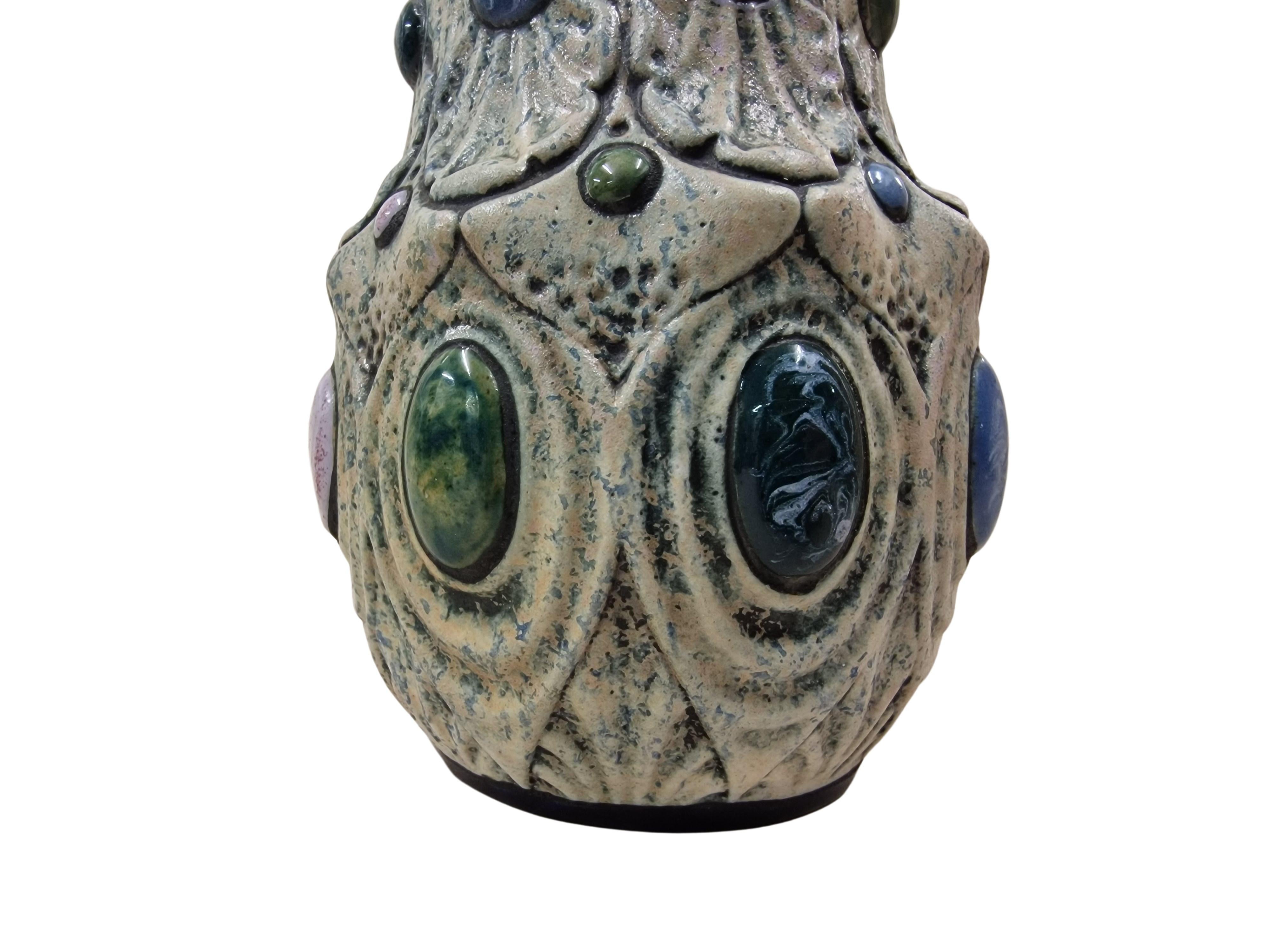Ceramic Extravagent flower vase, precious stone look cold painted Amphora, 1920, Bohemia For Sale