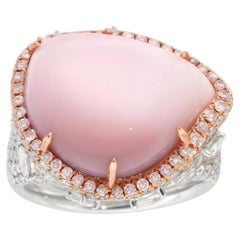 Extreamly Rare 23.32ct Natural Pink Conch Pearl & Pink Diamonds 18K Gold Ring
