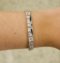Art Deco Diamond and Sapphire Bracelet in Platinum, circa 1920s
