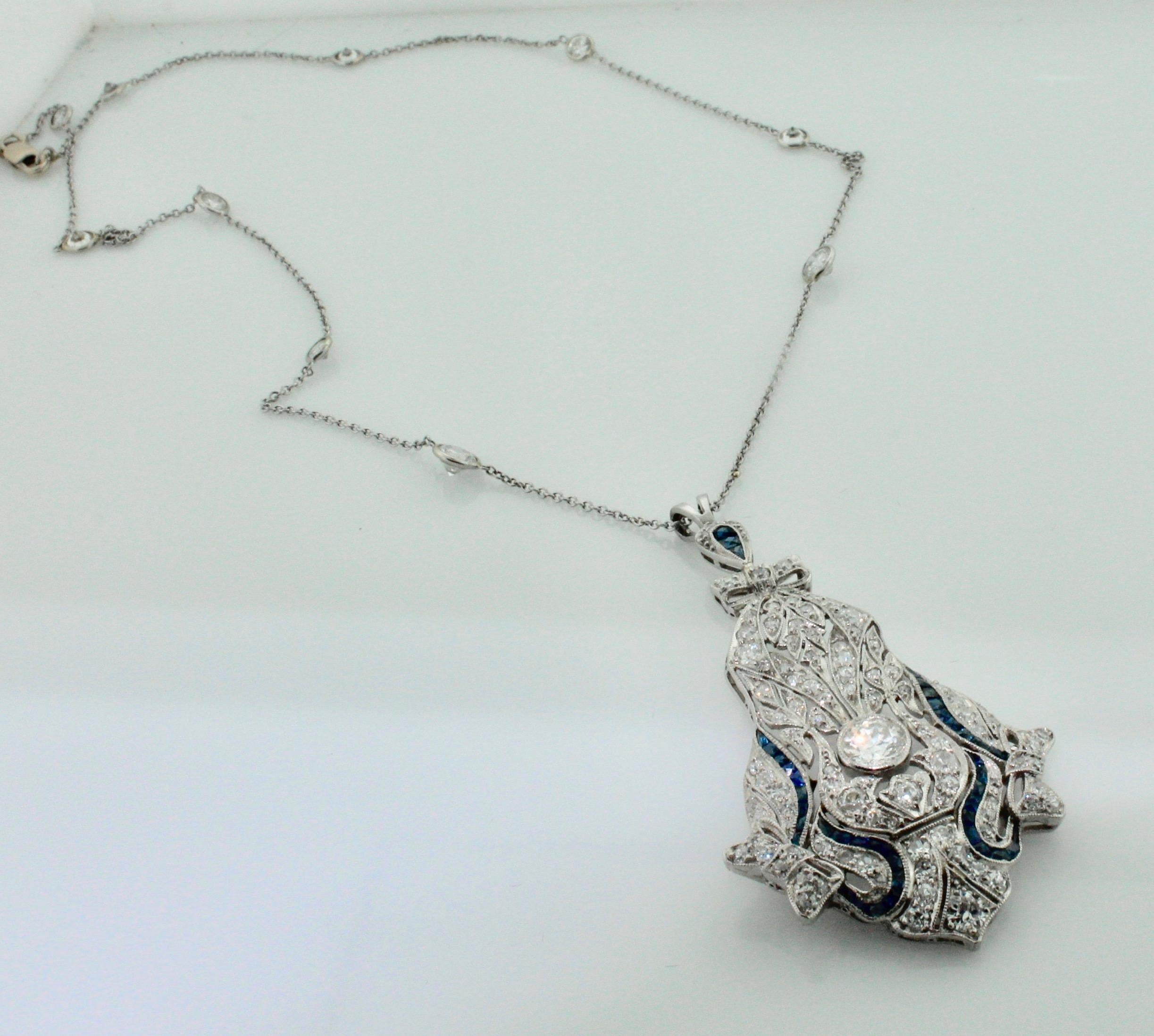 Extreme Art Deco Diamond and Sapphire Necklace in Platinum, circa 1930s 1