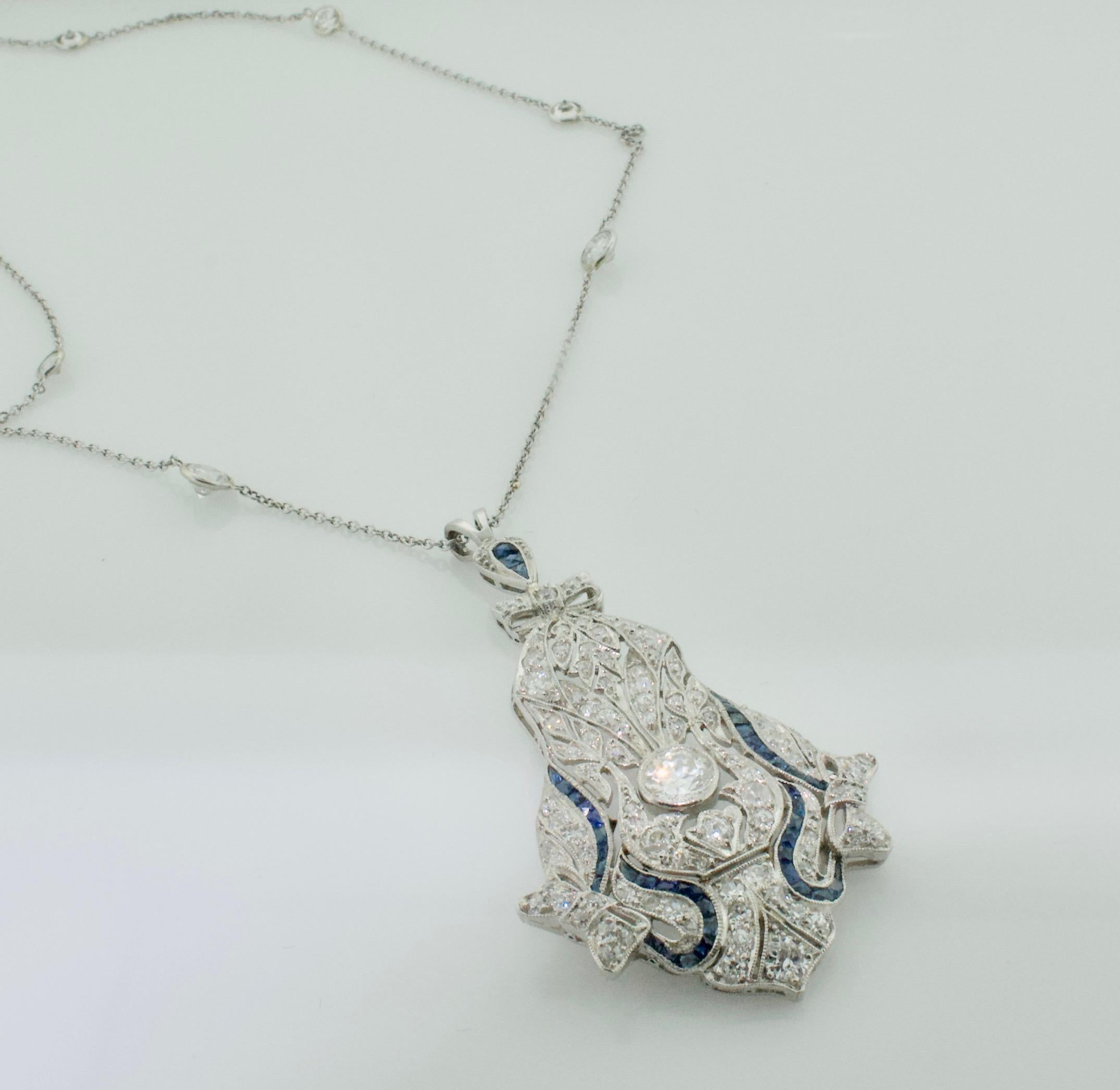 Extreme Art Deco Diamond and Sapphire Necklace in Platinum, circa 1930s 2