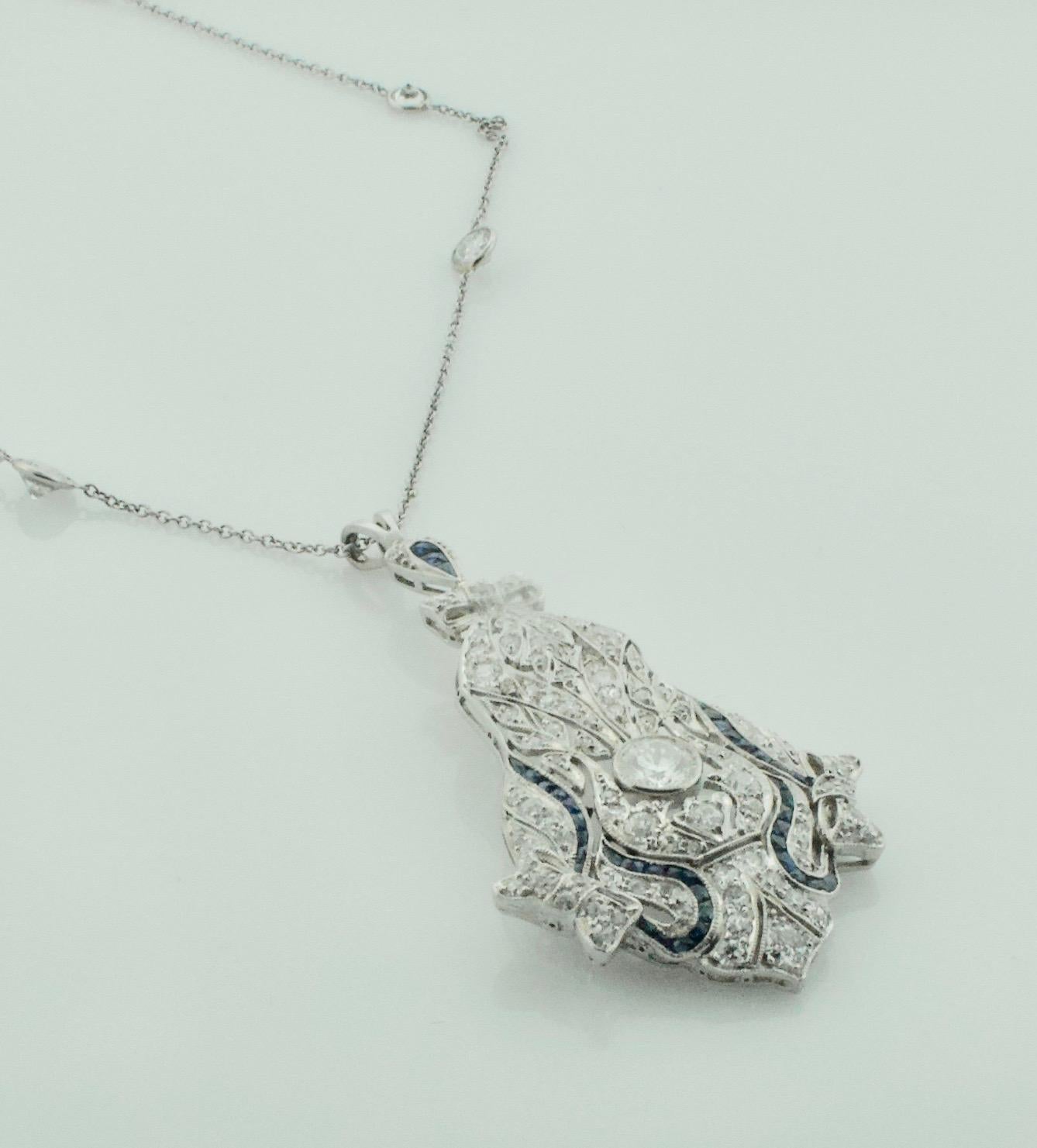 Extreme Art Deco Diamond and Sapphire Necklace in Platinum, circa 1930s 3