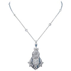 Extreme Art déco-Halskette aus Platin mit Diamanten und Saphiren, ca. 1930er Jahre