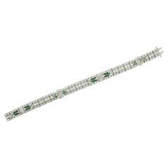 Extreme Art Deco Diamond, Emerald and Onyx Platinum Bracelet