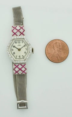 Extreme Art Deco Ruby and Diamond, circa 1920s Lady's Watch Girard Perregaux