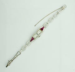 Extreme Art Deco Ruby and Diamond Watch Circa 1920 - 1930 in Platinum